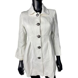 Grace Elements White Floral Embossed‎ Coat Jacket Pleated Bell Sleeve 4